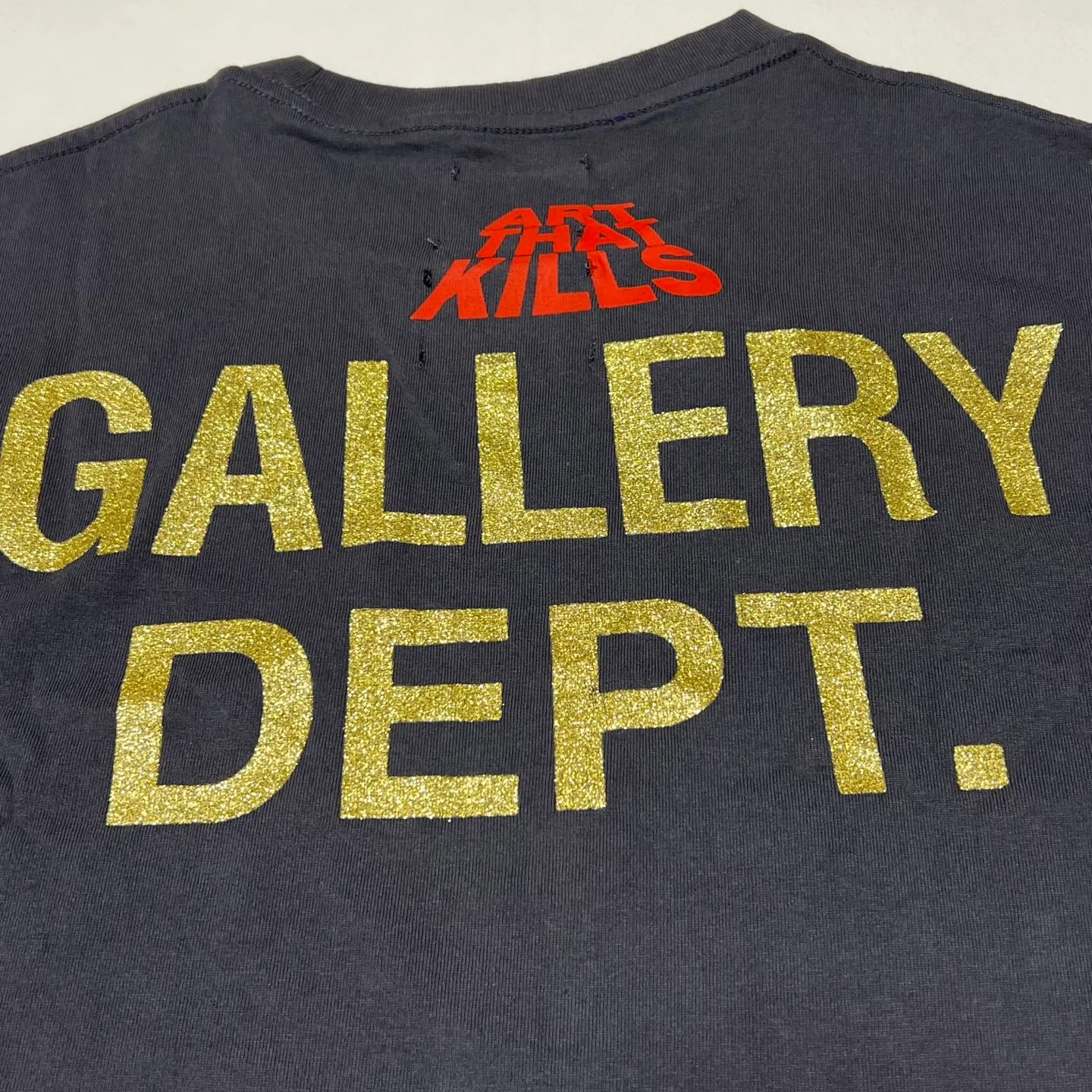 GALLERY DEPT. ATK NIGHT TEE/WALK ATK series latest model Bat skull glitter LOGO distressed TEE Washed black S-XL Garment dyeing Rewashed distressed Original consistent main mark➕ATK series main mark Correct version Top-notch printing technology Divine restoration
